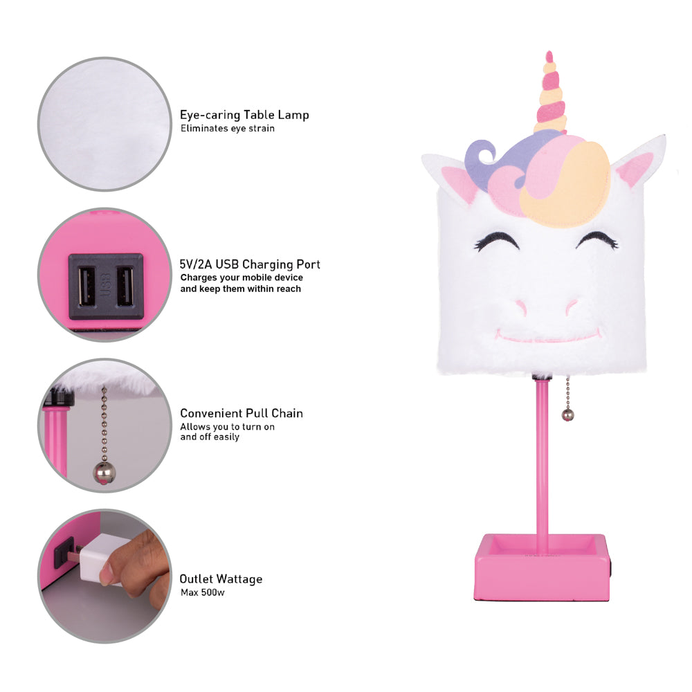 Table Lamp Cute Unicorn Plush Shade Desk Lights